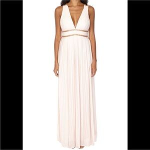Tfnc London Wallis Bridesmaid Maxi Dress Size S Bead Pleated V Neck Peach Blush
